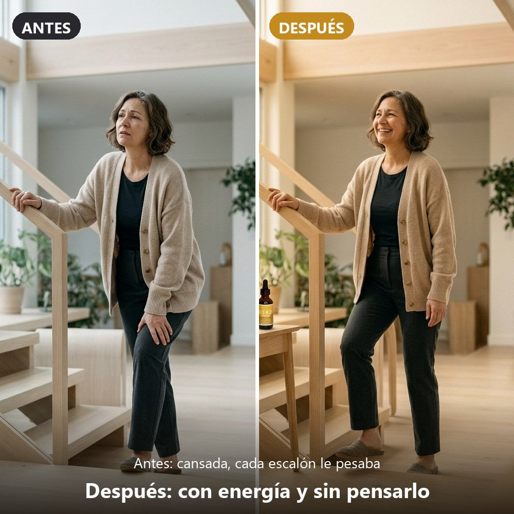 Antes cansada en la escalera, después subiendo con energía