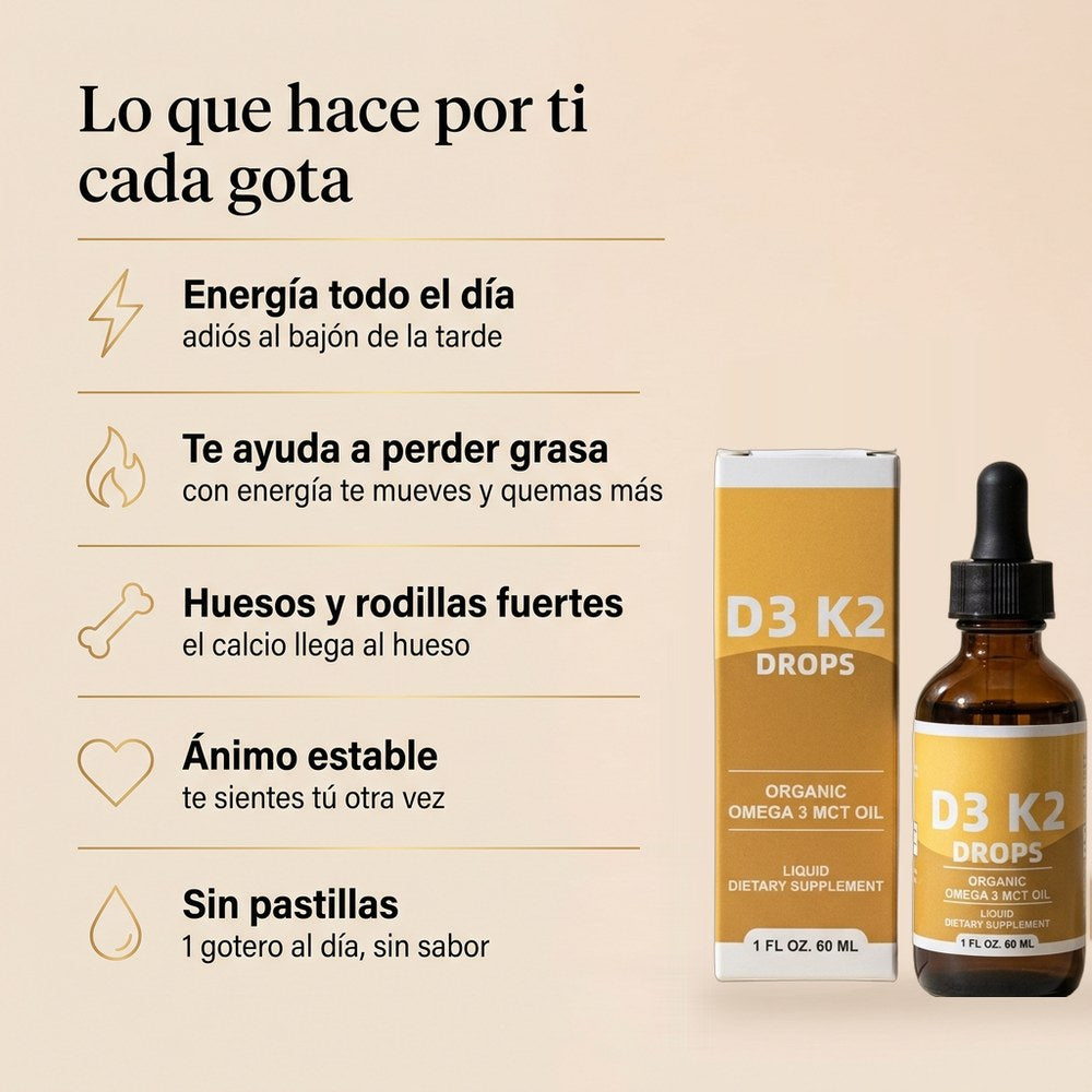 Lo que hace por ti cada gota: energía, te ayuda a perder grasa, huesos fuertes, ánimo, sin pastillas