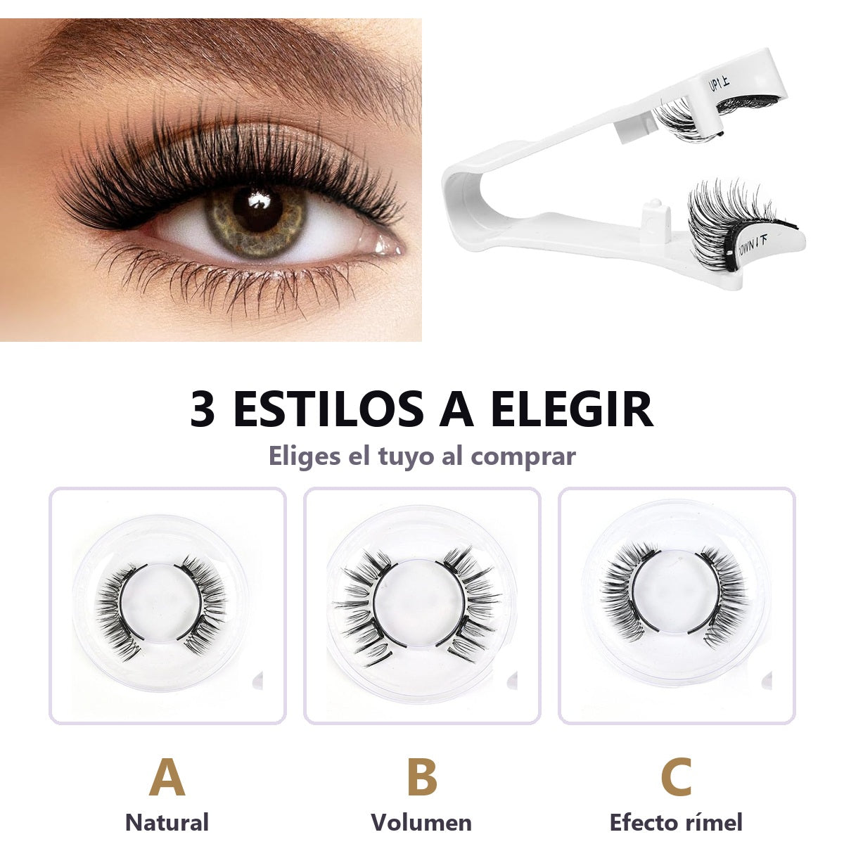 Tres estilos a elegir: A natural, B volumen, C efecto r&iacute;mel